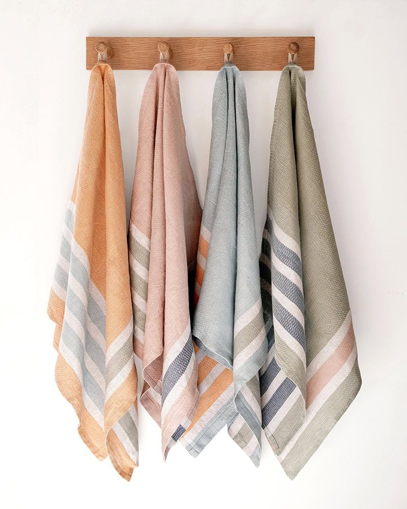 The Flax Towel, all four colourways hanging.